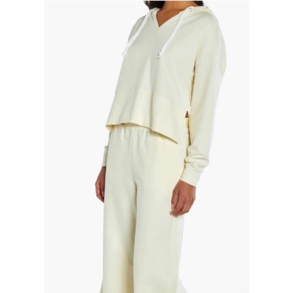 Three Dots Women's Crop French Terry Hoodie And Wide Leg Pant Set Cream Size XL